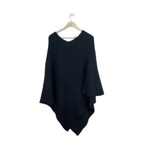 Love Your Melon Poncho Gray Cotton USA Sweater Knit One Size Boho Shawl Womens
